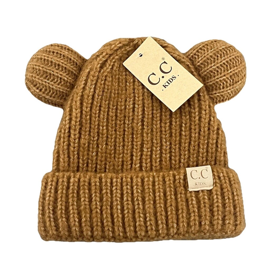 C.C Kids Exclusive Knit Beanie Hat Teddy Bear Ears Camel Brown NWT